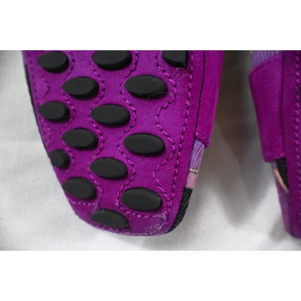 Emilio Pucci Purple Magenta Suede Geometric Print Driving Loafers Buckle Flats S - Picture 9 of 12